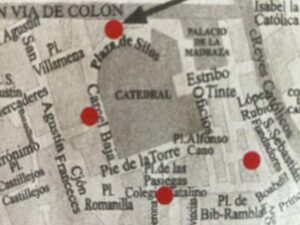 Locations of the four Medievo herb shops in Granada