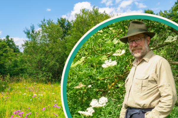 Man standing next to plants.